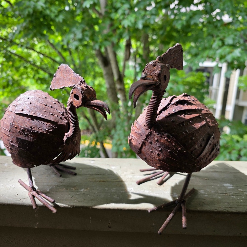 Brutalist-Style Rustic Welded Metal Bird Sculpture Set Folk Art Garden Statues - Picture 13 of 16